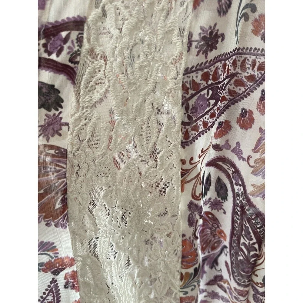 American Eagle Women’s Size XS Paisley Print Lace Trim Boho Kimono - Picture 5 of 9